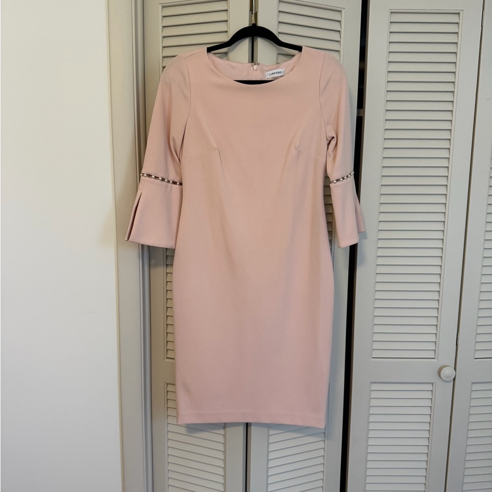 Calvin Klein Blush Pink Bell Sleeve Bodycon Dress